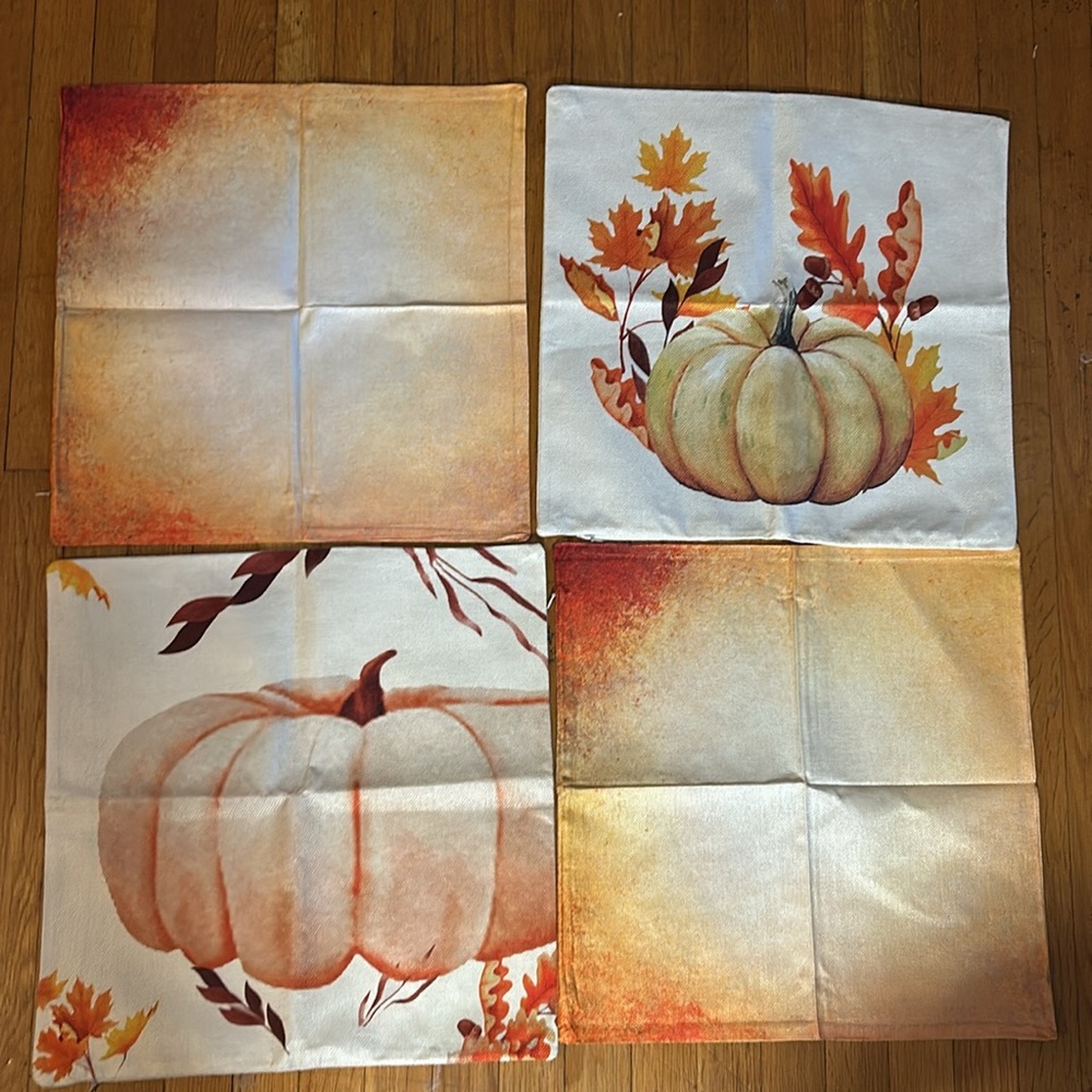 2-pumpkin in fall leaves 2-burnt, orange pillow cover, 18 x 18, tan and orange,
